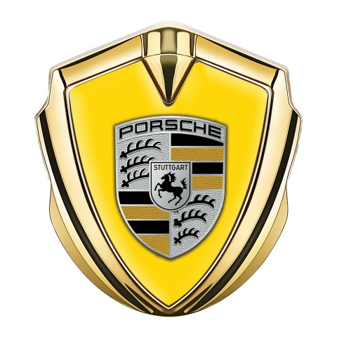 Porsche Trunk Metal Emblem Badge Gold Yellow Base Color Details Design