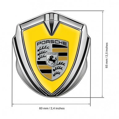 Porsche Trunk Metal Emblem Badge Silver Yellow Base Color Details Design