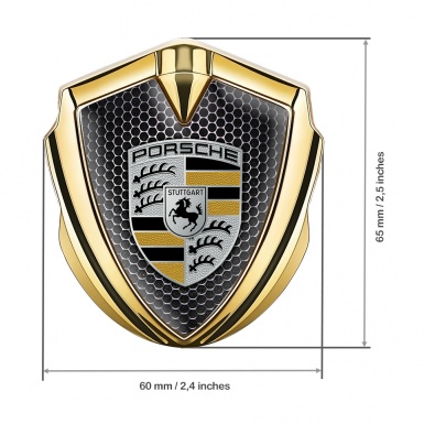 Porsche Fender Metal Domed Emblem Gold Dark Grate Color Elements