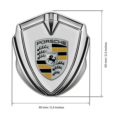 Porsche Trunk Metal Emblem Badge Silver Timberwolf Base Color Motif