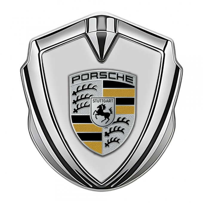 Porsche Trunk Metal Emblem Badge Silver Timberwolf Base Color Motif