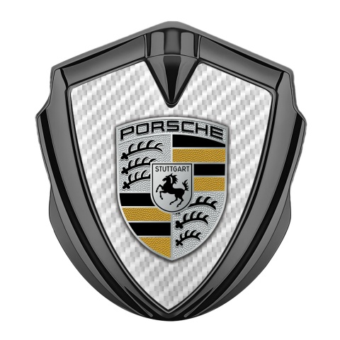 Porsche 3D Car Metal Domed Emblem Graphite White Carbon Classic Color Logo