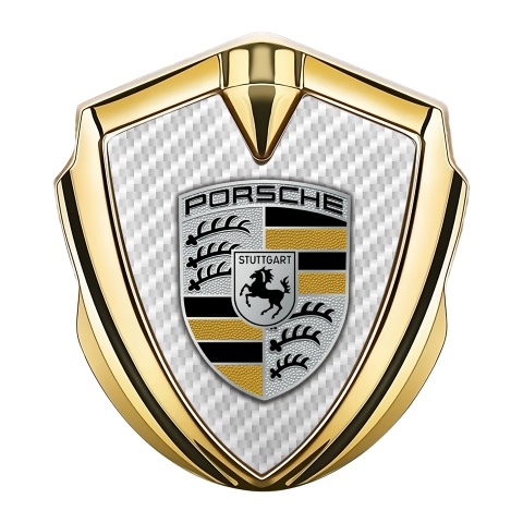 Porsche 3D Car Metal Domed Emblem Gold White Carbon Classic Color Logo