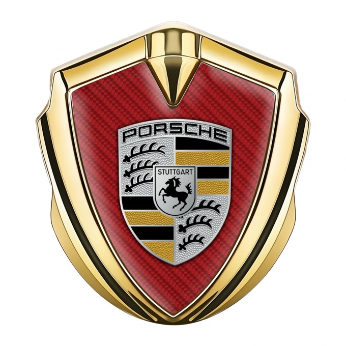 Porsche Bodyside Domed Emblem Gold Red Carbon Black Yellow Motif