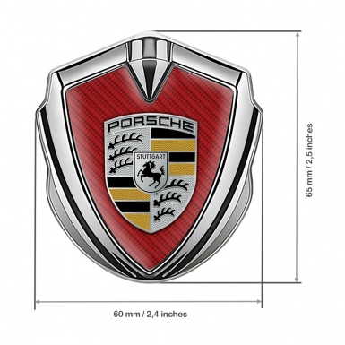 Porsche Bodyside Domed Emblem Silver Red Carbon Black Yellow Motif