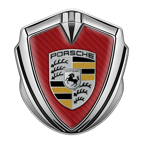 Porsche Bodyside Domed Emblem Silver Red Carbon Black Yellow Motif