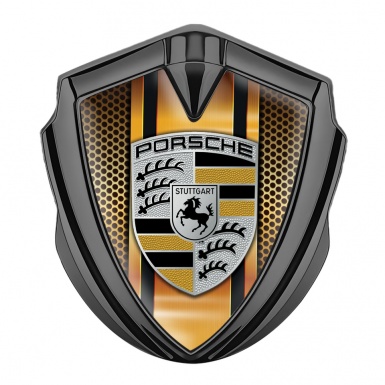 Porsche Fender Emblem Badge Graphite Amber Color Plate Yellow Elements