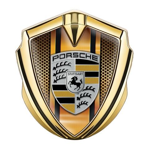 Porsche Fender Emblem Badge Gold Amber Color Plate Yellow Elements