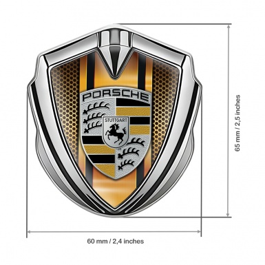 Porsche Fender Emblem Badge Silver Amber Color Plate Yellow Elements