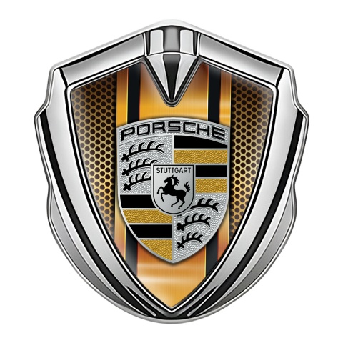 Porsche Fender Emblem Badge Silver Amber Color Plate Yellow Elements