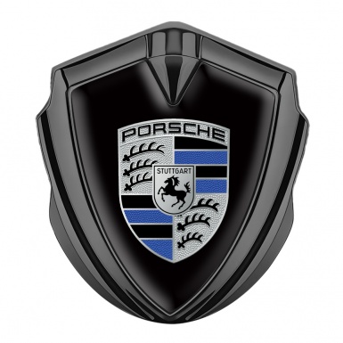 Porsche Bodyside Badge Self Adhesive Graphite Black Base Blue Logo Motif