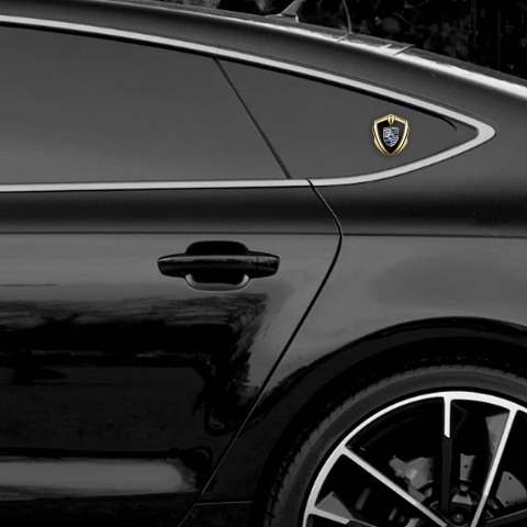 Porsche Bodyside Badge Self Adhesive Gold Black Base Blue Logo Motif