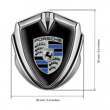 Porsche Bodyside Badge Self Adhesive Silver Black Base Blue Logo Motif
