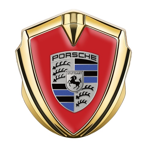 Porsche Self Adhesive Bodyside Emblem Gold Red Base Cobalt Logo Motif