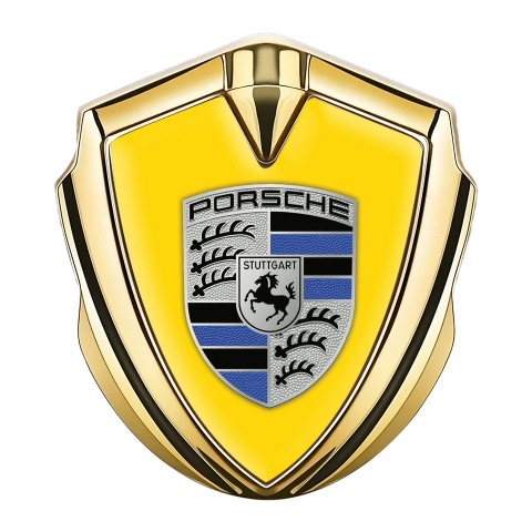 Porsche Metal Emblem Self Adhesive Gold Red Base Cobalt Logo Motif