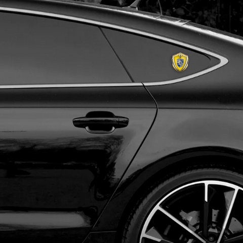 Porsche Metal Emblem Self Adhesive Gold Red Base Cobalt Logo Motif