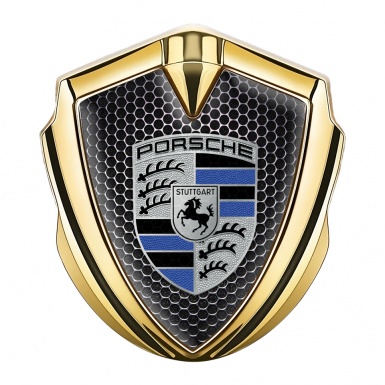 Porsche Bodyside Domed Emblem Gold Dark Mesh Navy Blue Logo Design