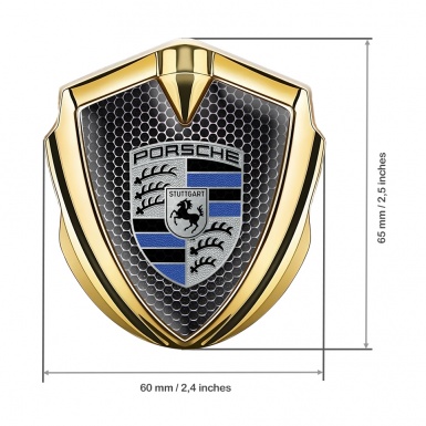 Porsche Bodyside Domed Emblem Gold Dark Mesh Navy Blue Logo Design