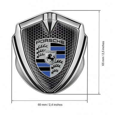 Porsche Bodyside Domed Emblem Silver Dark Mesh Navy Blue Logo Design