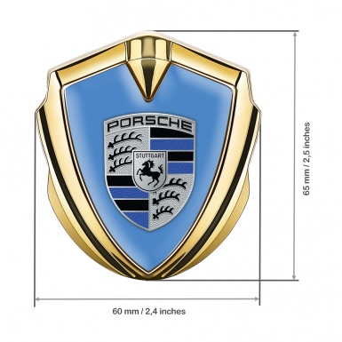 Porsche Bodyside Badge Self Adhesive Gold Glacial Blue Logo Design