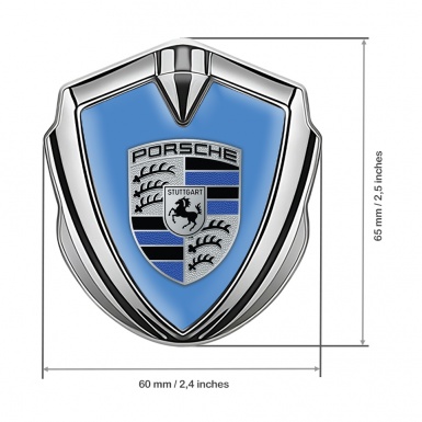 Porsche Bodyside Badge Self Adhesive Silver Glacial Blue Logo Design
