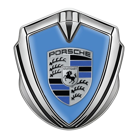 Porsche Bodyside Badge Self Adhesive Silver Glacial Blue Logo Design