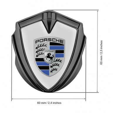 Porsche Tuning Emblem Self Adhesive Graphite Grey Base Blue Logo Motif