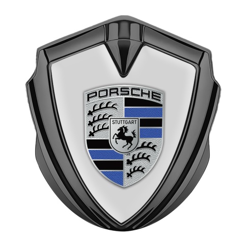 Porsche Tuning Emblem Self Adhesive Graphite Grey Base Blue Logo Motif