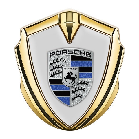 Porsche Tuning Emblem Self Adhesive Gold Grey Base Blue Logo Motif