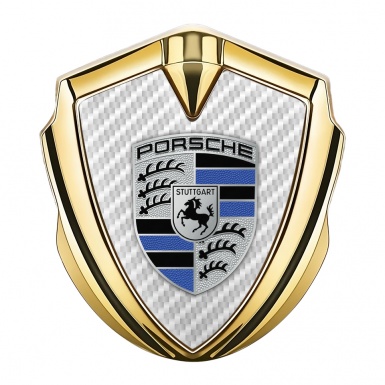 Porsche Tuning Emblem Self Adhesive Gold White Carbon Blue Details