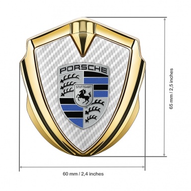 Porsche Tuning Emblem Self Adhesive Gold White Carbon Blue Details