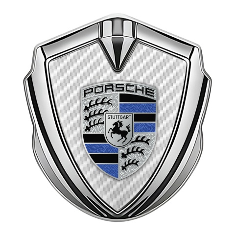 Porsche Tuning Emblem Self Adhesive Silver White Carbon Blue Details