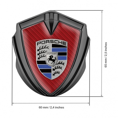 Porsche Fender Emblem Domed Badge Graphite Red Carbon Blue Details