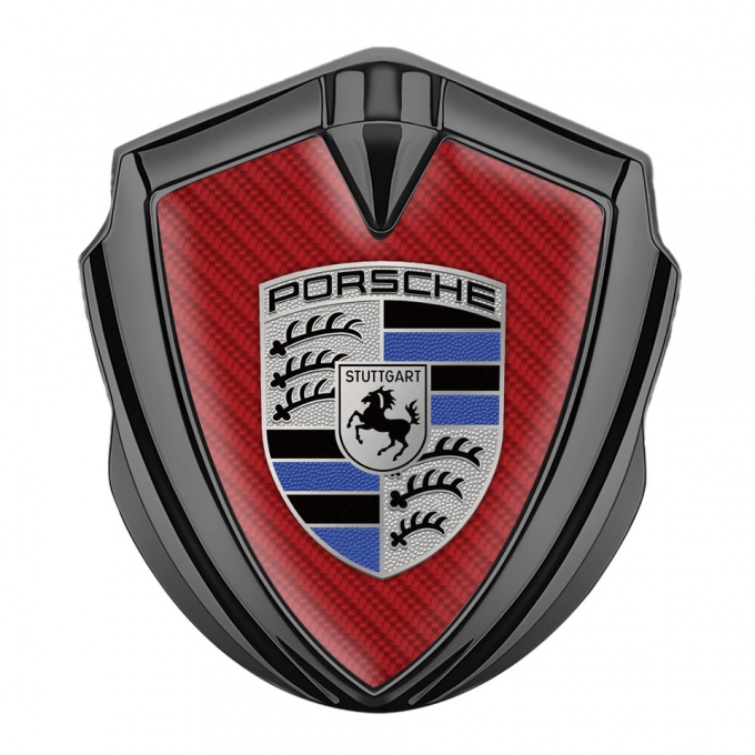 Porsche Fender Emblem Domed Badge Graphite Red Carbon Blue Details