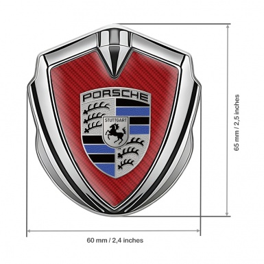 Porsche Fender Emblem Domed Badge Silver Red Carbon Blue Details