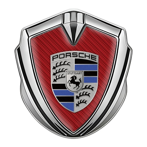 Porsche Fender Emblem Domed Badge Silver Red Carbon Blue Details