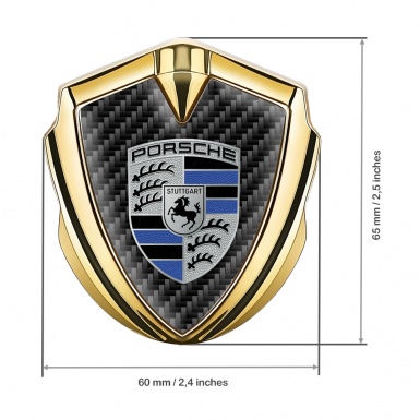 Porsche Fender Metal Domed Emblem Gold Black Carbon Blue Segments