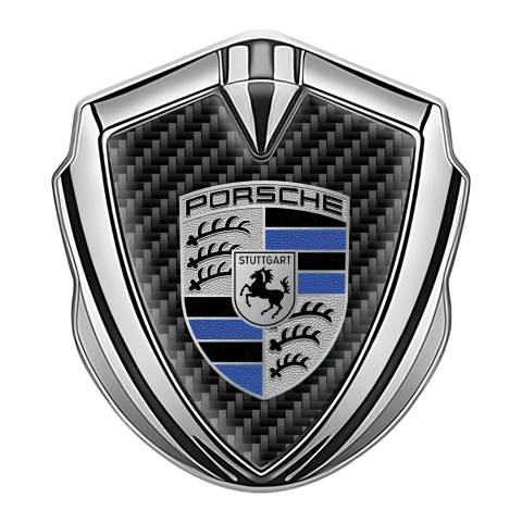 Porsche Fender Metal Domed Emblem Silver Black Carbon Blue Segments