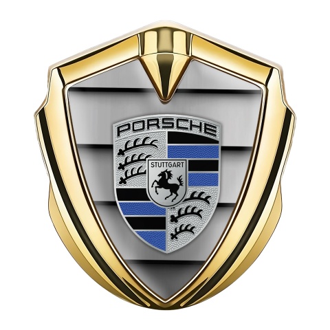 Porsche Trunk Emblem Badge Gold Steel Shutter Navy Blue Elements