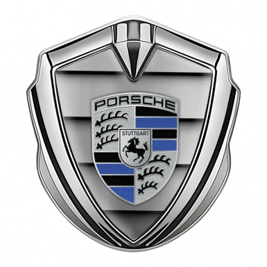 Porsche Trunk Emblem Badge Silver Steel Shutter Navy Blue Elements