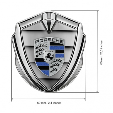 Porsche Trunk Emblem Badge Silver Steel Shutter Navy Blue Elements