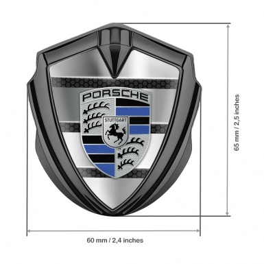Porsche Trunk Metal Emblem Badge Graphite Steel Planks Navy Blue Elements