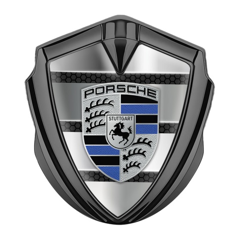 Porsche Trunk Metal Emblem Badge Graphite Steel Planks Navy Blue Elements