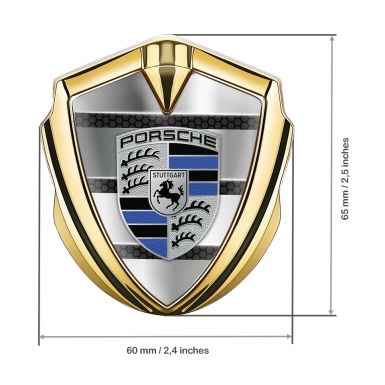Porsche Trunk Metal Emblem Badge Gold Steel Planks Navy Blue Elements