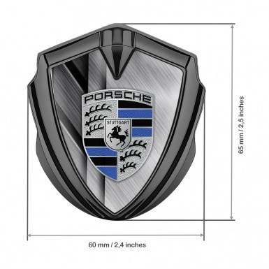 Porsche Metal Emblem Self Adhesive Graphite Brushed Alloy Navy Blue Motif