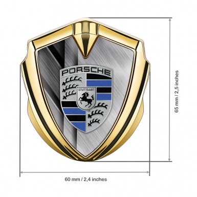 Porsche Metal Emblem Self Adhesive Gold Brushed Alloy Navy Blue Motif