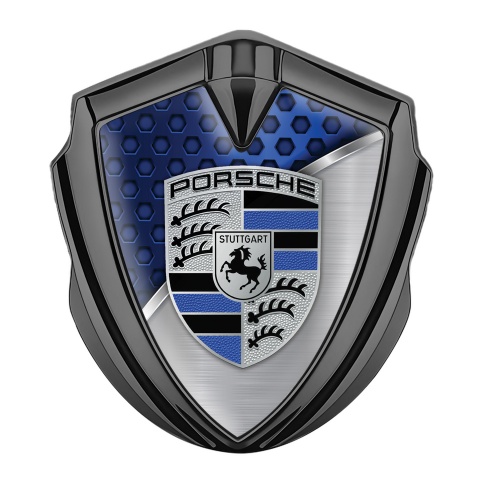 Porsche Bodyside Domed Emblem Graphite Zodiac Blue Half Metal Plate Design