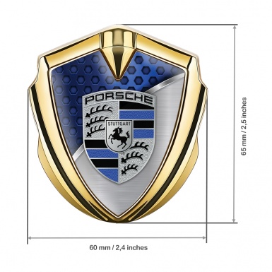 Porsche Bodyside Domed Emblem Gold Zodiac Blue Half Metal Plate Design