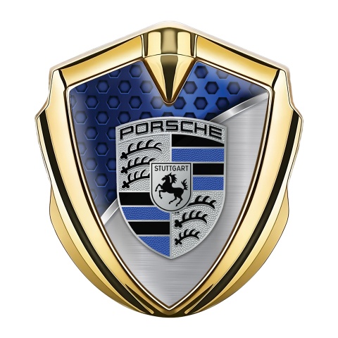 Porsche Bodyside Domed Emblem Gold Zodiac Blue Half Metal Plate Design