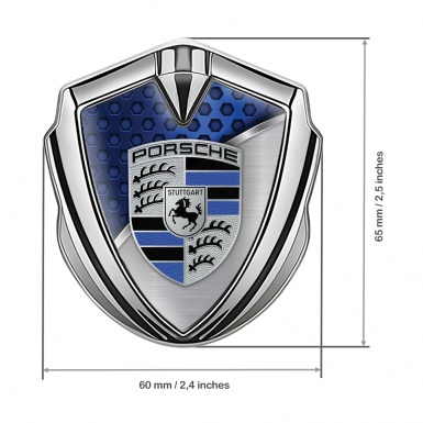 Porsche Bodyside Domed Emblem Silver Zodiac Blue Half Metal Plate Design